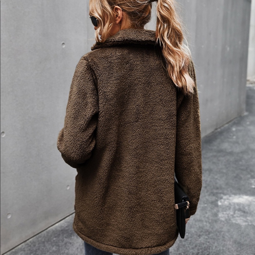 Charcoal comfy button pocket teddy jacket pea coat - Picture 4 of 12